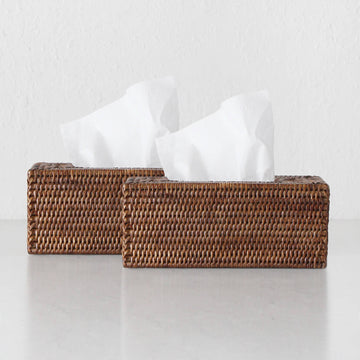 PAUME RATTAN TISSUE BOX COVER  |  RECTANGLE  | ANTIQUE BROWN  |  BUNDLE X2