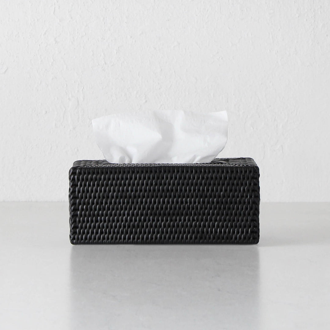 PAUME RATTAN TISSUE BOX COVER  |  RECTANGLE  |  BLACK