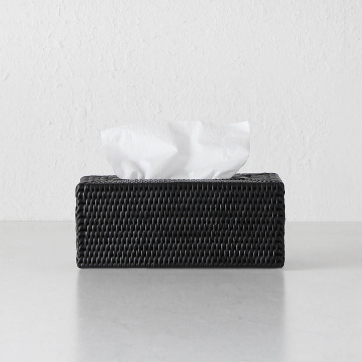 PAUME RATTAN TISSUE BOX COVER  |  RECTANGLE  |  BLACK