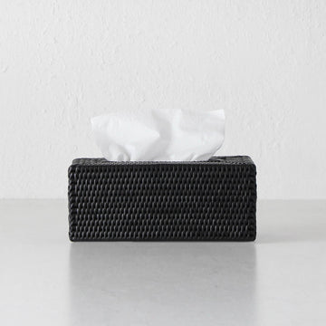 PAUME RATTAN TISSUE BOX COVER  |  RECTANGLE  |  BLACK