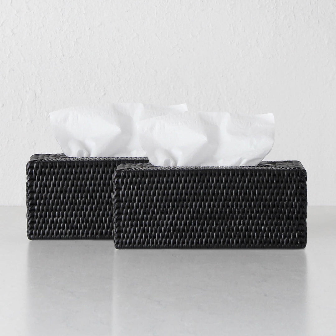 PAUME RATTAN TISSUE BOX COVER  |  RECTANGLE  |  BLACK  |  BUNDLE X2