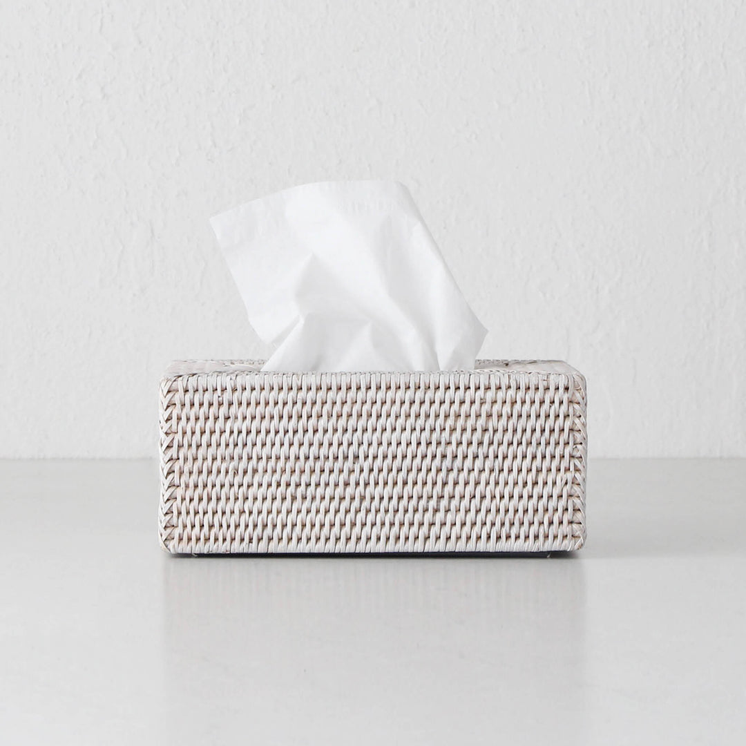 PAUME RATTAN TISSUE BOX COVER  |  RECTANGLE  |  WHITE WASH