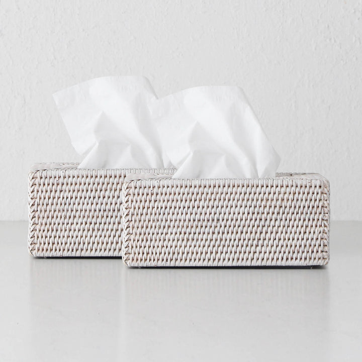 PAUME RATTAN TISSUE BOX COVER  |  RECTANGLE  |  WHITE WASH  |  BUNDLEX2