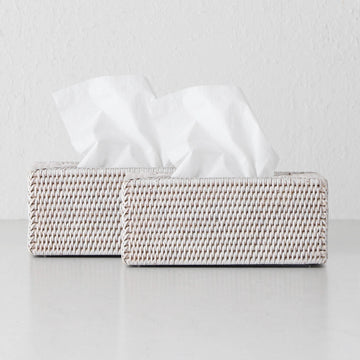 PAUME RATTAN TISSUE BOX COVER  |  RECTANGLE  |  WHITE WASH  |  BUNDLEX2