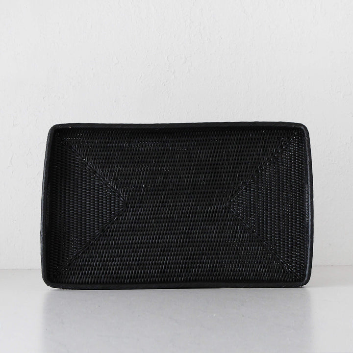 PAUME RATTAN RECTANGLE TRAY  |  SET OF 2  |  BLACK