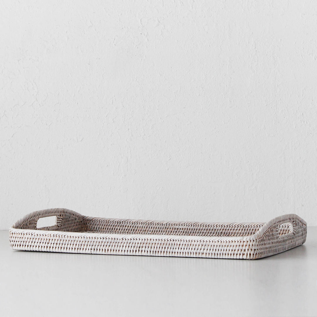 PAUME RATTAN RECTANGLE TRAY  |  SET OF 2  |  WHITE WASH