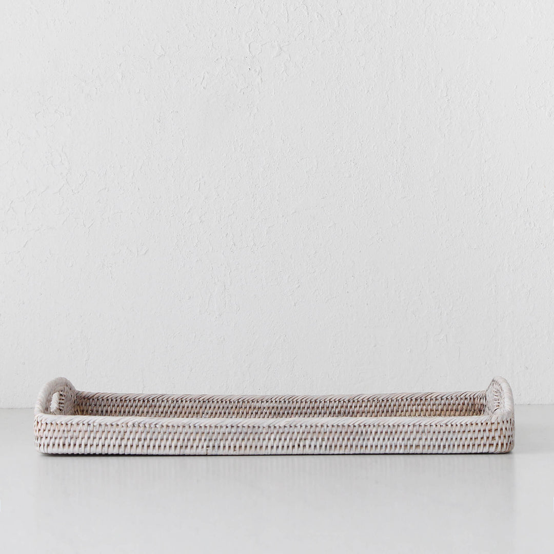 PAUME RATTAN RECTANGLE TRAY  |  SET OF 2  |  WHITE WASH