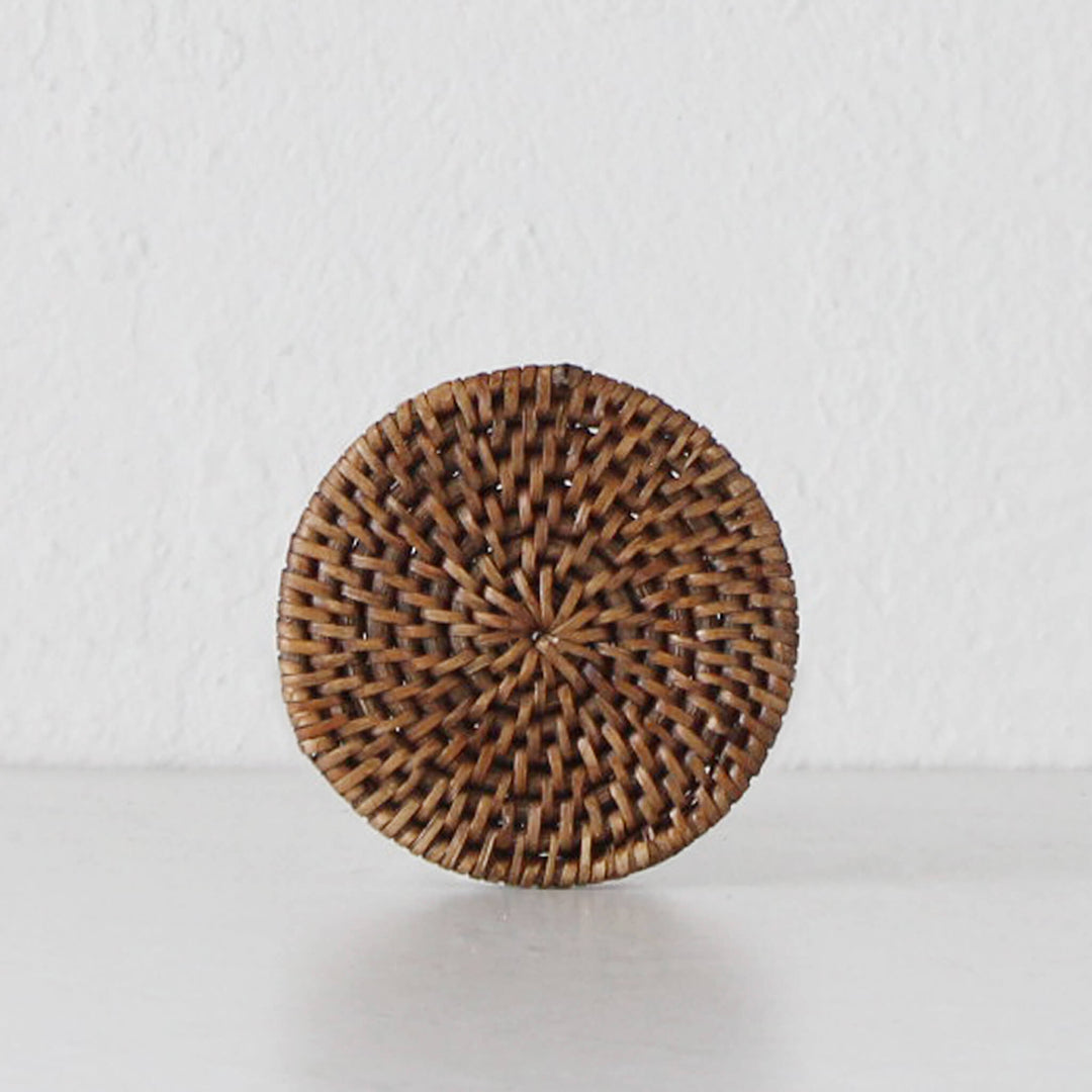 PAUME RATTAN ROUND COASTER  |  SET OF 6  |  ANTIQUE BROWN