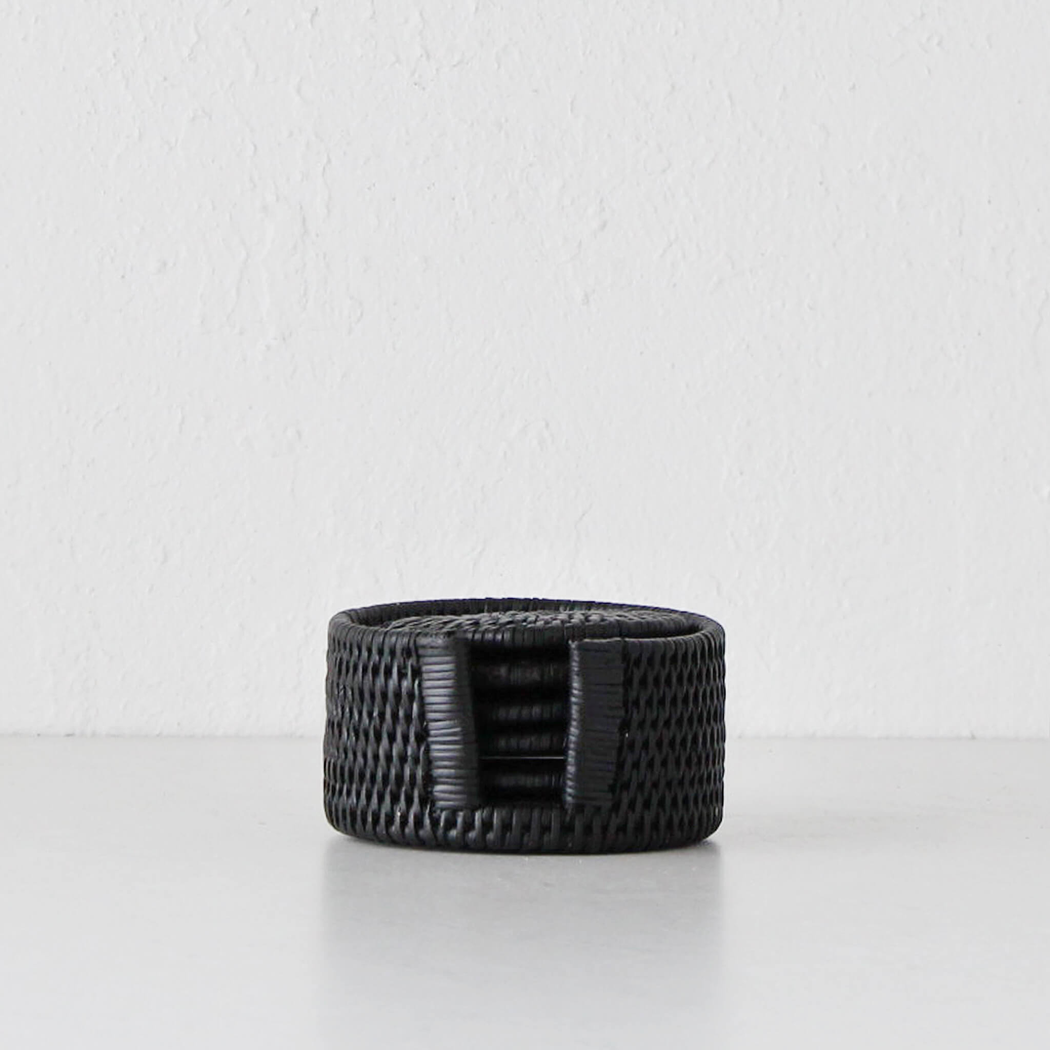 Dark Rattan Coaster PAUME RATTAN ROUND COASTER | SET OF 6 | BLACK RATTAN – Living By Design