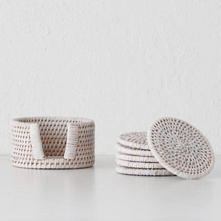 PAUME RATTAN ROUND COASTER  |  SET OF 6  |  WHITE WASH