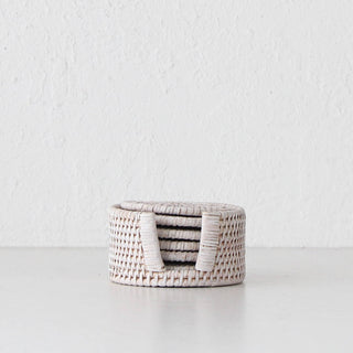 PAUME RATTAN ROUND COASTER  |  SET OF 6  |  WHITE WASH