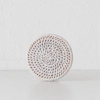 PAUME RATTAN ROUND COASTER  |  SET OF 6  |  WHITE WASH