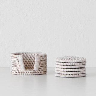 PAUME RATTAN ROUND COASTER  |  SET OF 6  |  WHITE WASH