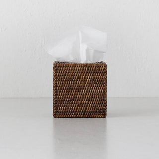 PAUME RATTAN  TISSUE BOX COVER  |  SQUARE  |  ANTIQUE BROWN