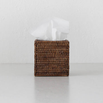 PAUME RATTAN  TISSUE BOX COVER  |  SQUARE  |  ANTIQUE BROWN