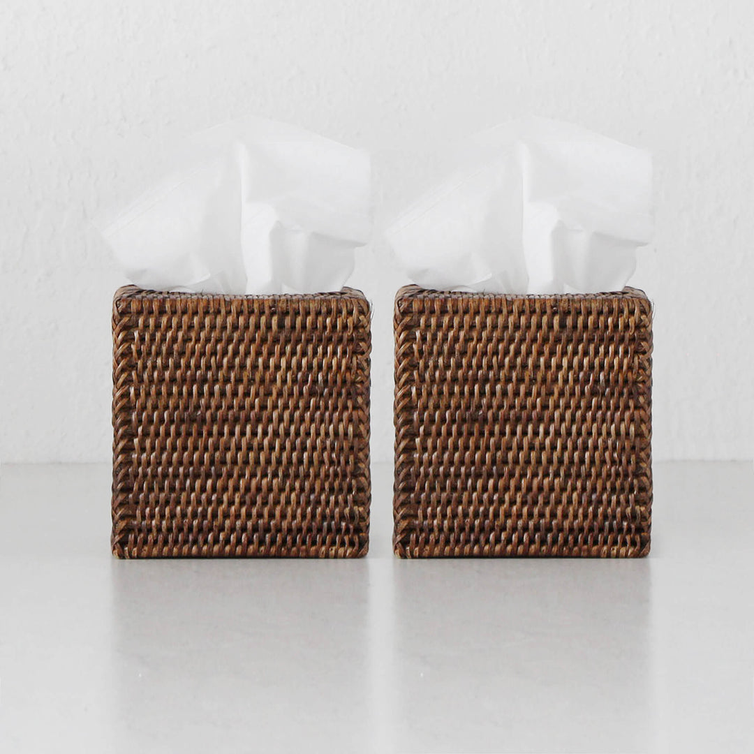 PAUME RATTAN  TISSUE BOX COVER  |  SQUARE  |  ANTIQUE BROWN  | BUNDLE X2