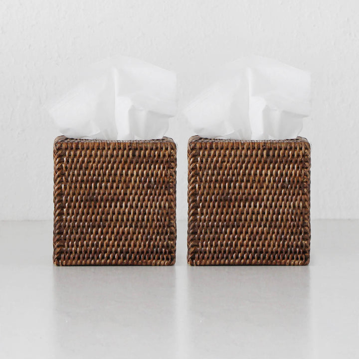 PAUME RATTAN  TISSUE BOX COVER  |  SQUARE  |  ANTIQUE BROWN  | BUNDLE X2