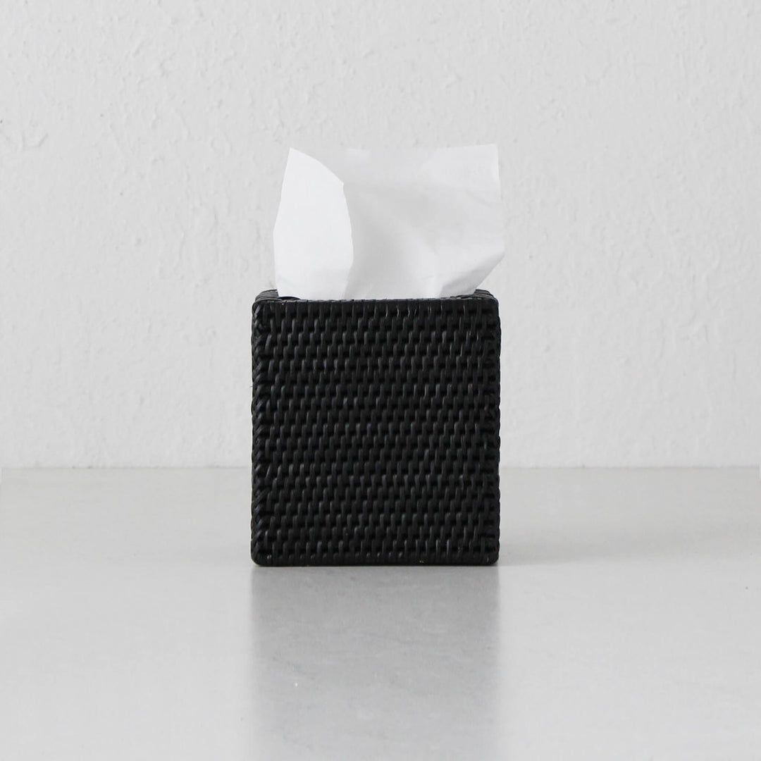 PAUME RATTAN TISSUE BOX COVER  |  SQUARE  |  BLACK