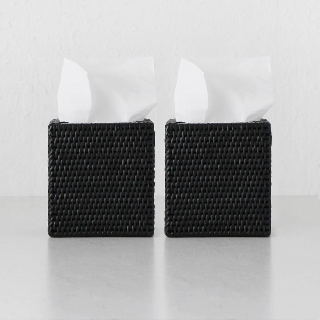 PAUME RATTAN TISSUE BOX COVER  |  SQUARE  |  BLACK  |  BUNDLE X2