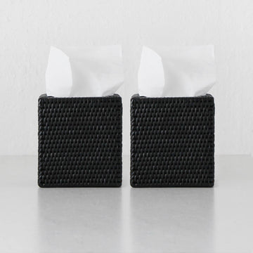 PAUME RATTAN TISSUE BOX COVER  |  SQUARE  |  BLACK  |  BUNDLE X2