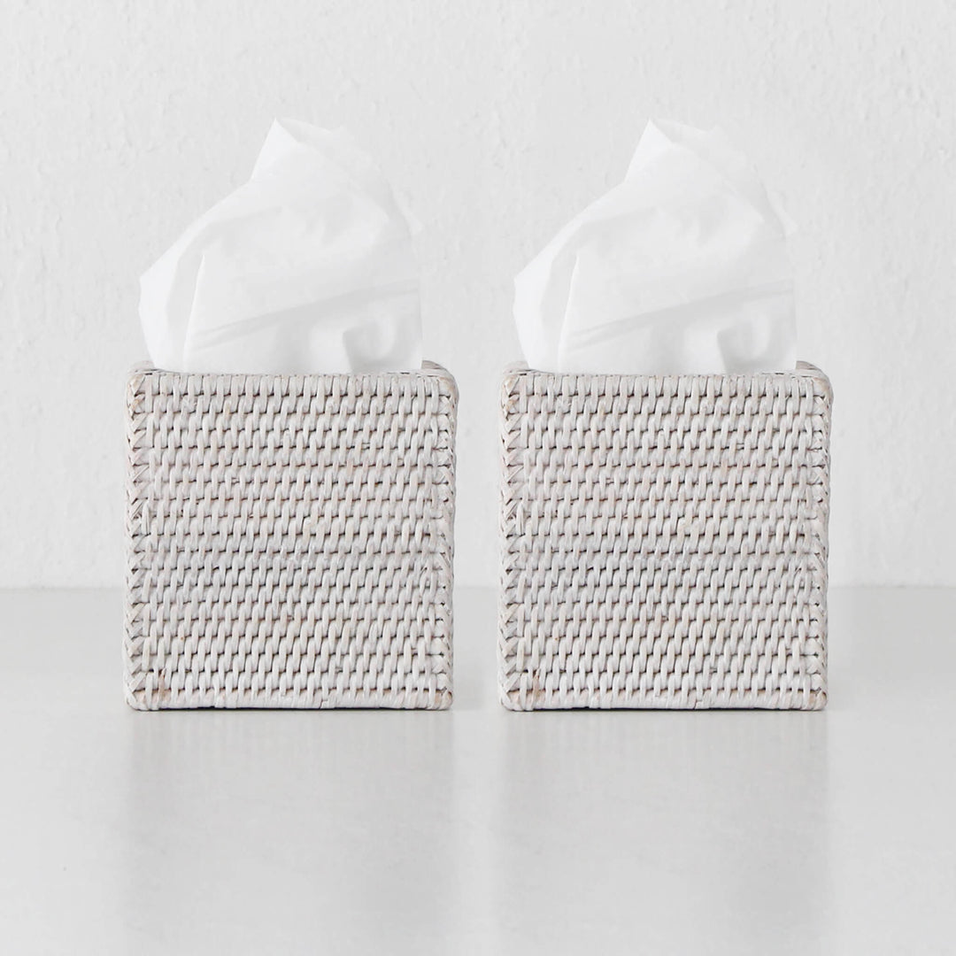 PAUME RATTAN TISSUE BOX COVER  |  SQUARE  |  WHITE WASH  |  BUNDLE X2