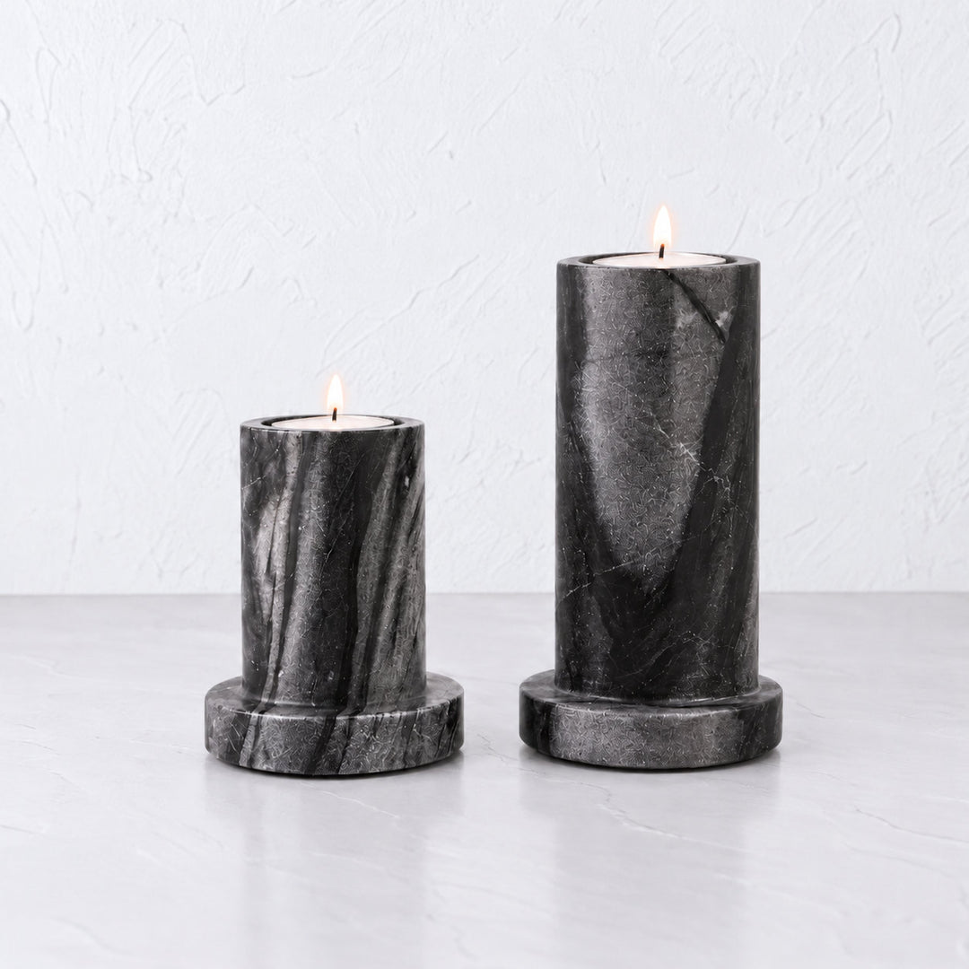 PISANI CANDLE HOLDERS  |  SET OF 2  |  GREY MARBLE