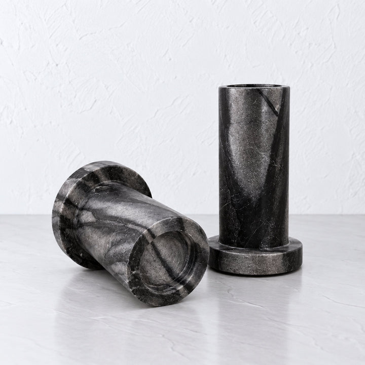 PISANI CANDLE HOLDERS  |  SET OF 2  |  GREY MARBLE