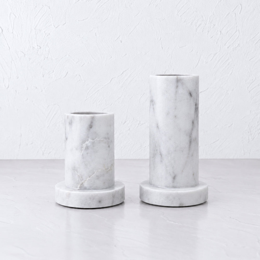 PISANI CANDLE HOLDERS  |  SET OF 2  |  WHITE MARBLE