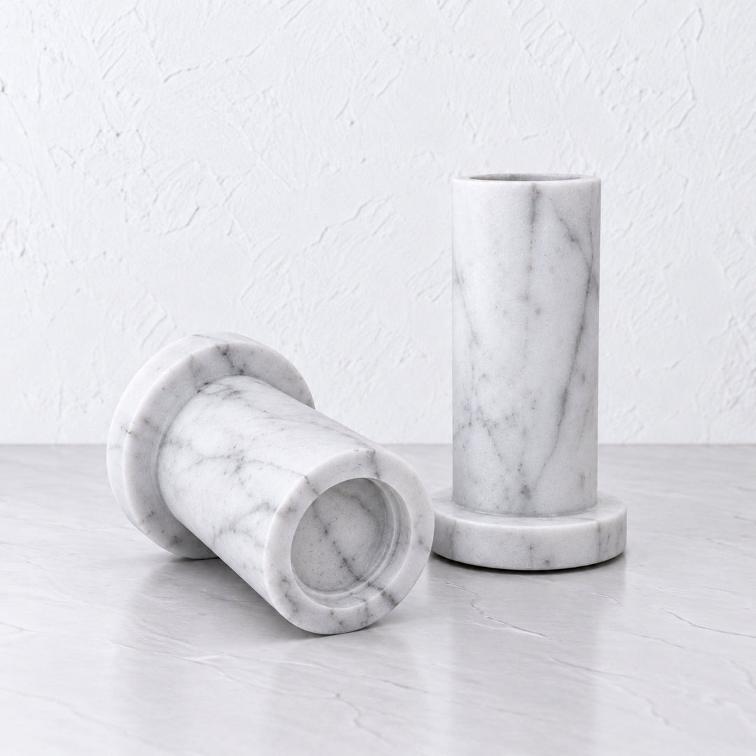 PISANI CANDLE HOLDERS  |  SET OF 2  |  WHITE MARBLE