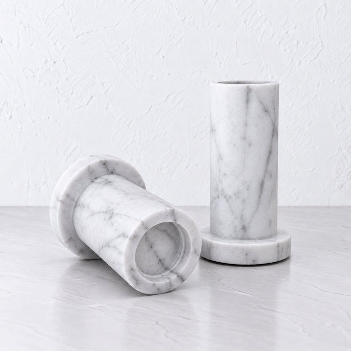 PISANI CANDLE HOLDERS  |  SET OF 2  |  WHITE MARBLE