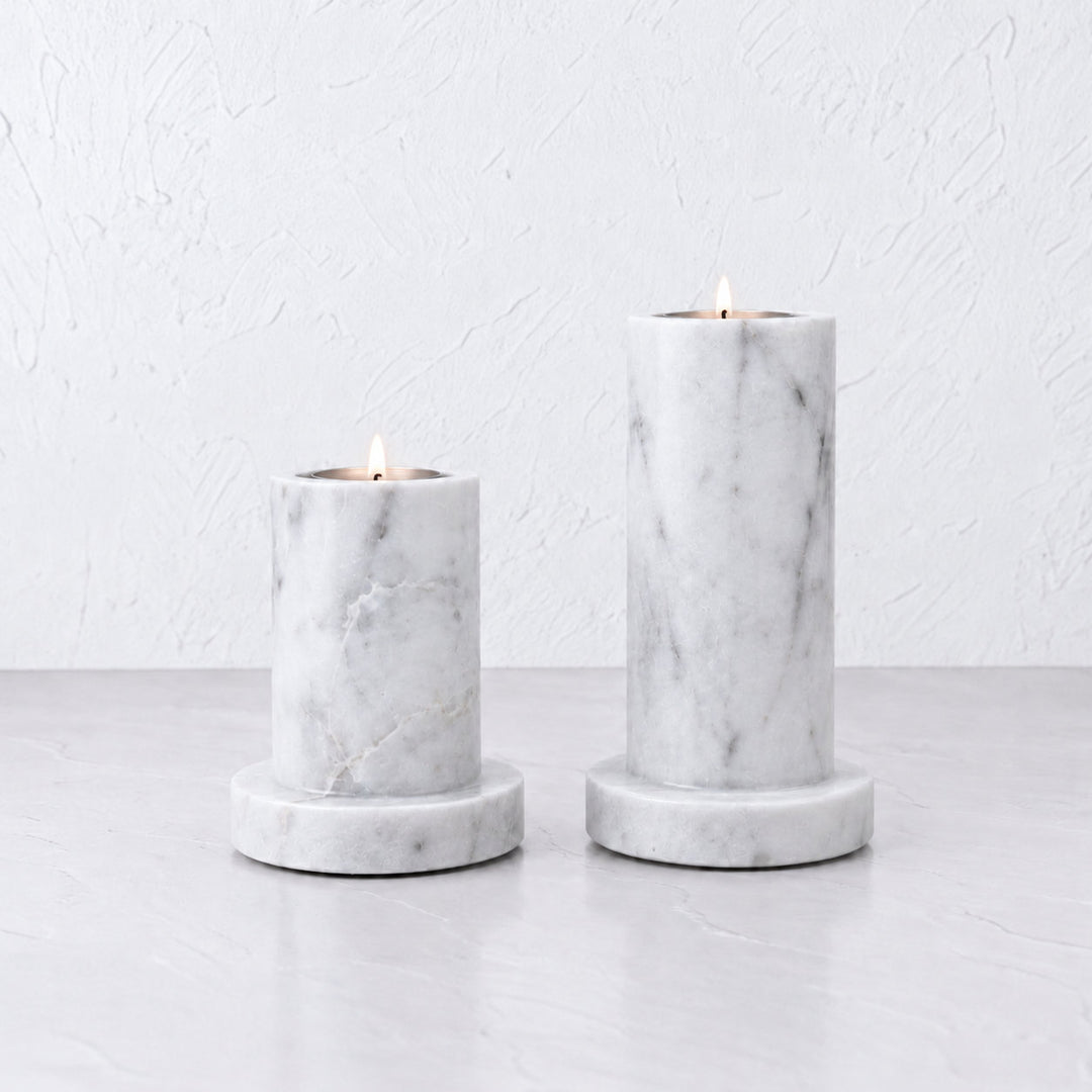 PISANI CANDLE HOLDERS  |  SET OF 2  |  WHITE MARBLE