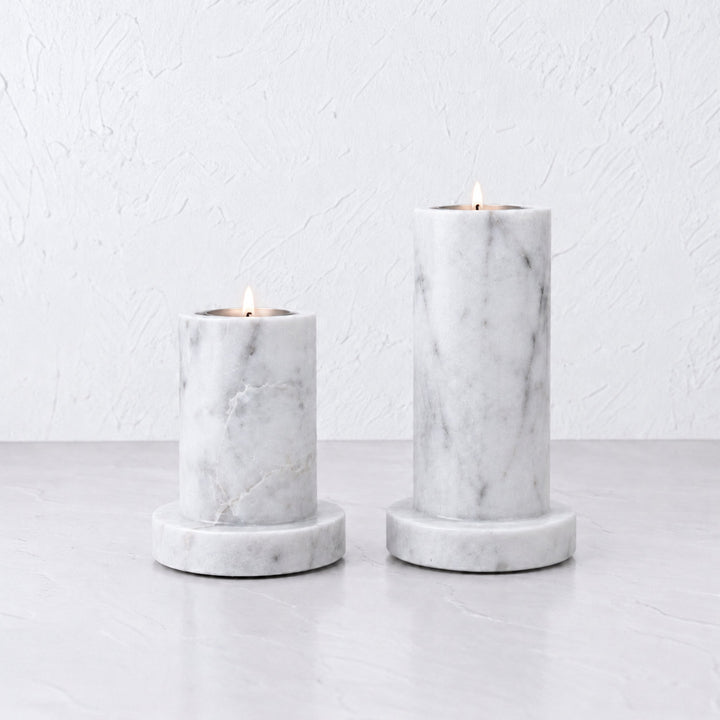 PISANI CANDLE HOLDERS  |  SET OF 2  |  WHITE MARBLE