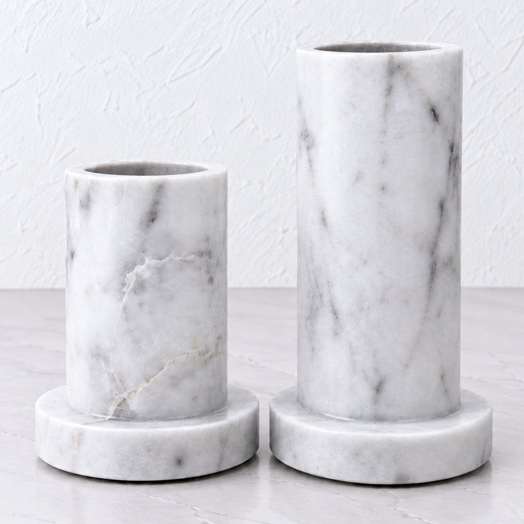 PISANI CANDLE HOLDERS  |  SET OF 2  |  WHITE MARBLE
