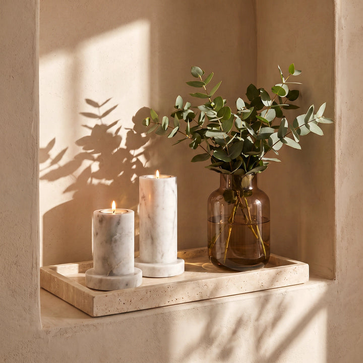 PISANI CANDLE HOLDERS  |  SET OF 2  |  WHITE MARBLE