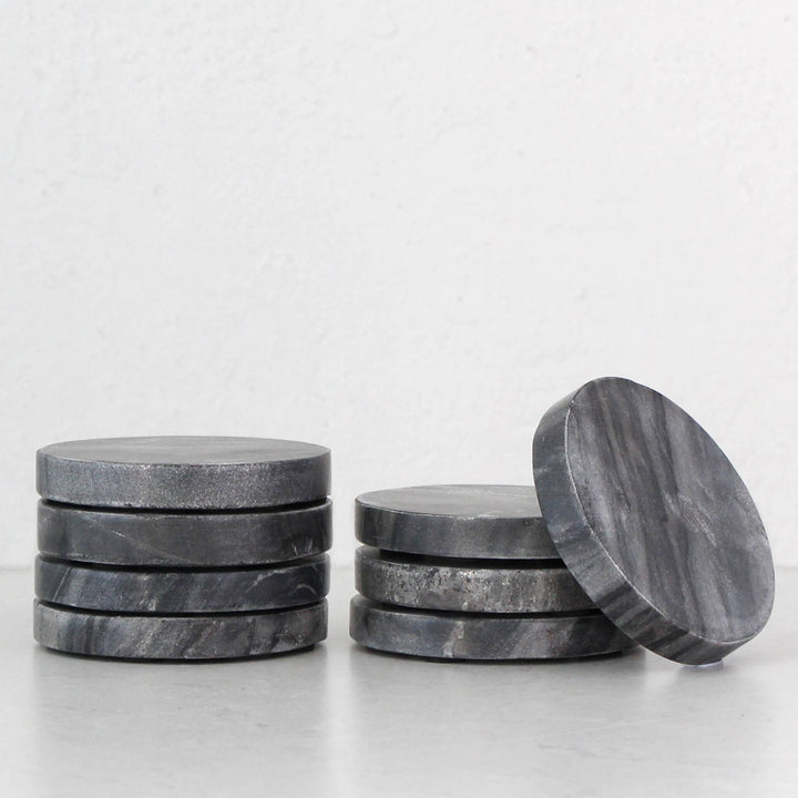 PISANI ROUND MARBLE COASTER  |  SET OF 8  |  GREY MARBLE