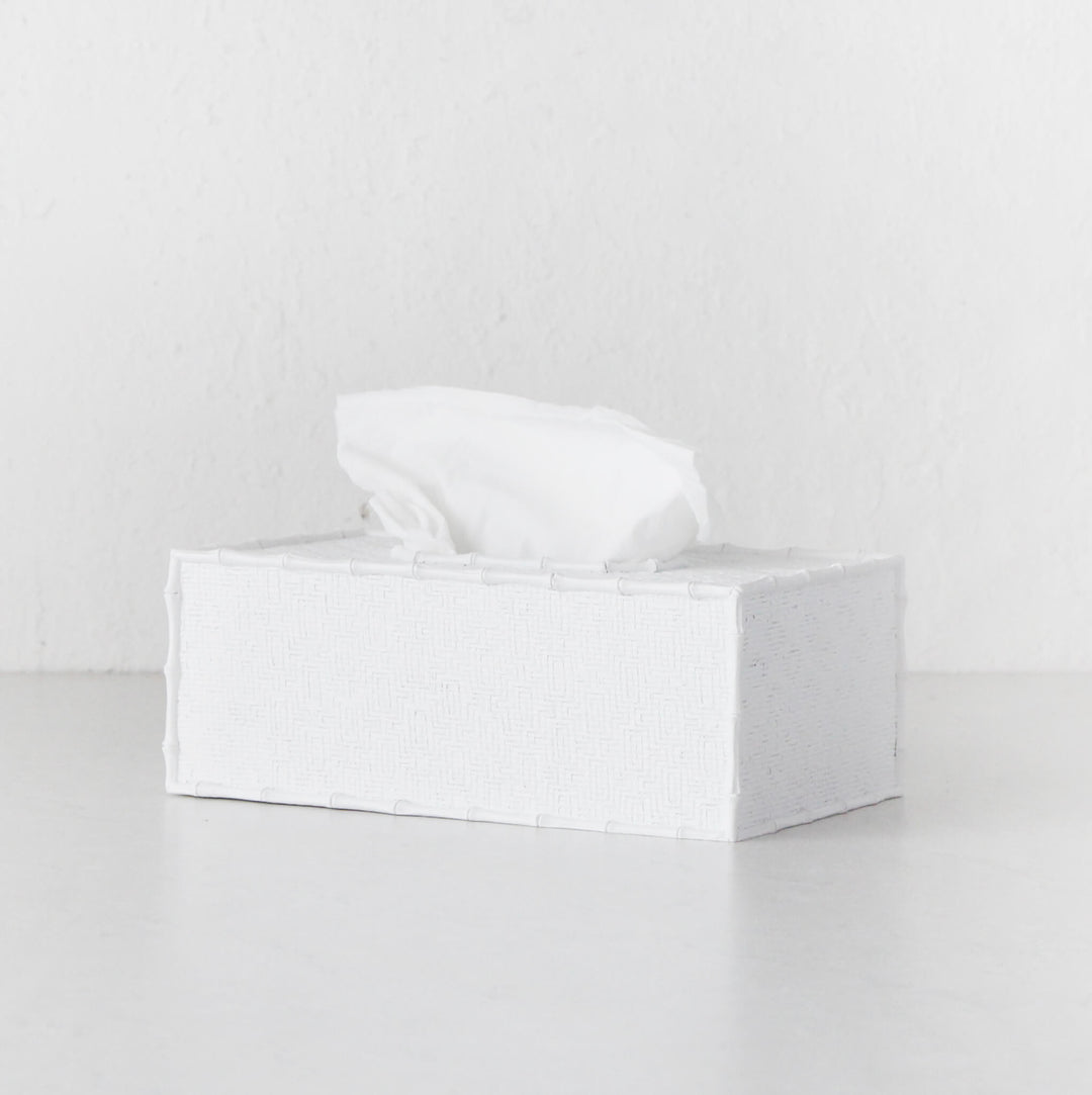 RAFFLES TISSUE BOX COVER  |  RECTANGLE  |  WHITE WEAVE