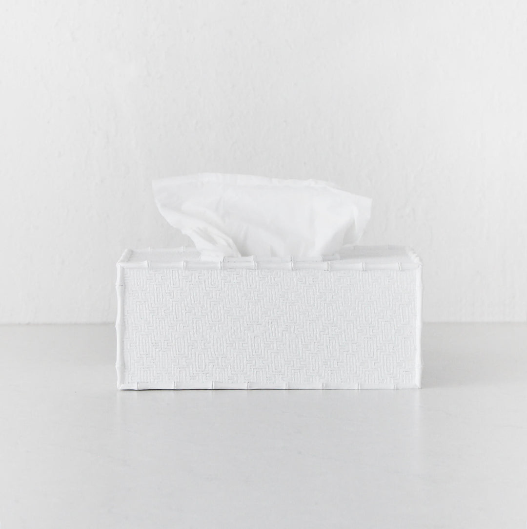 RAFFLES TISSUE BOX COVER  |  RECTANGLE  |  WHITE WEAVE