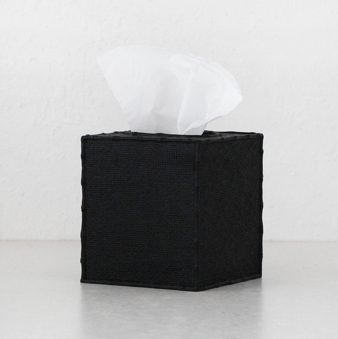 RAFFLES TISSUE BOX COVER  |  SQUARE  |  BLACK WEAVE