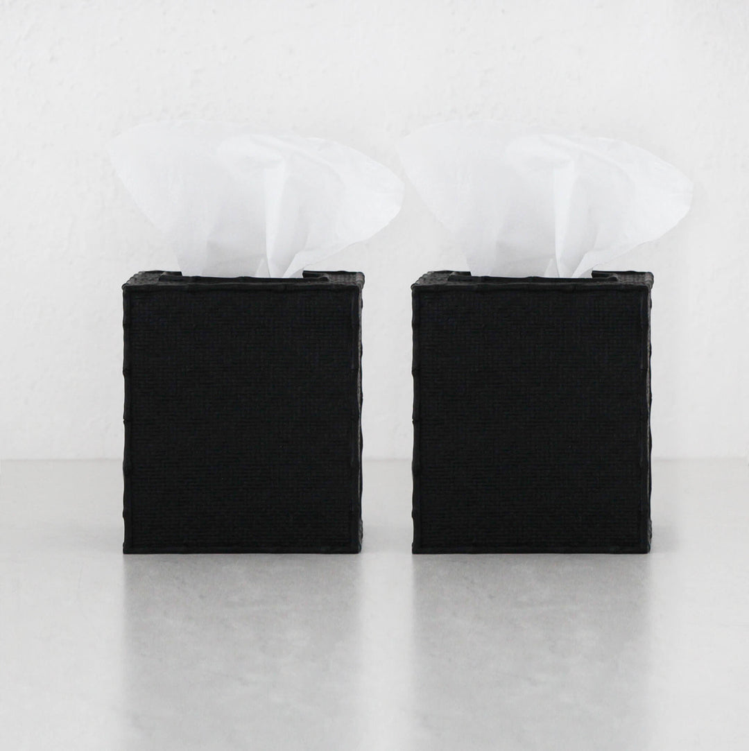 RAFFLES TISSUE BOX COVER BUNDLE X 2 | SQUARE | BLACK WEAVE