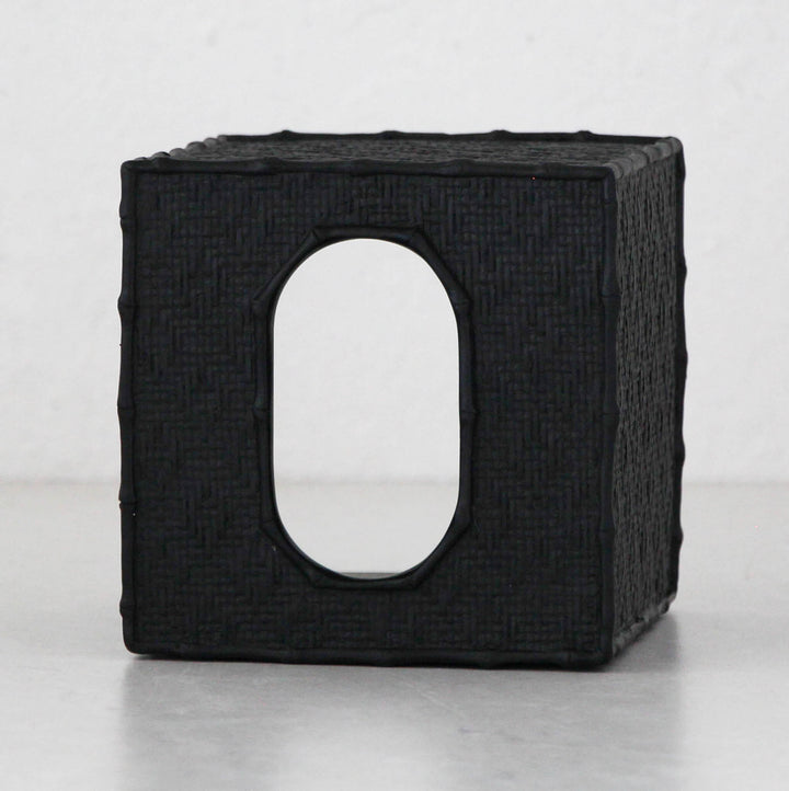 RAFFLES TISSUE BOX COVER  |  SQUARE  |  BLACK WEAVE