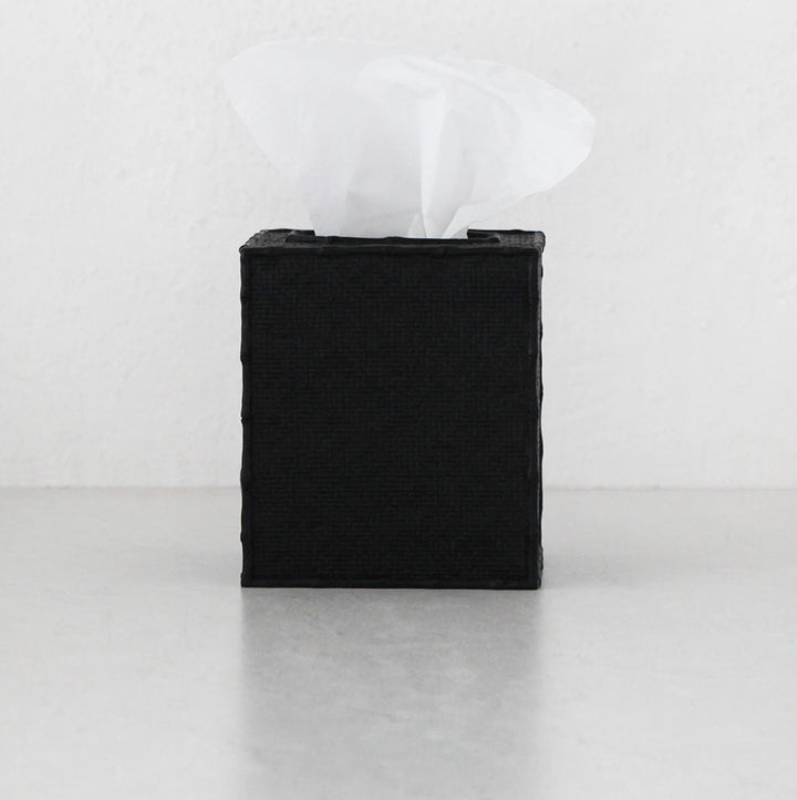 RAFFLES TISSUE BOX COVER  |  SQUARE  |  BLACK WEAVE