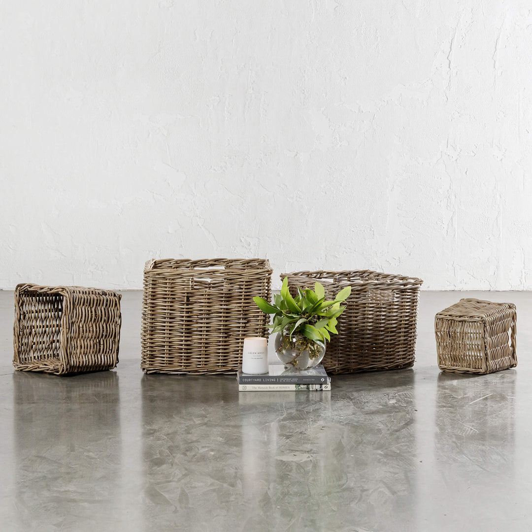 RATTAN SQUARE BASKET BUNDLE X4 | SMALL + MEDIUM + LARGE + X-LARGE