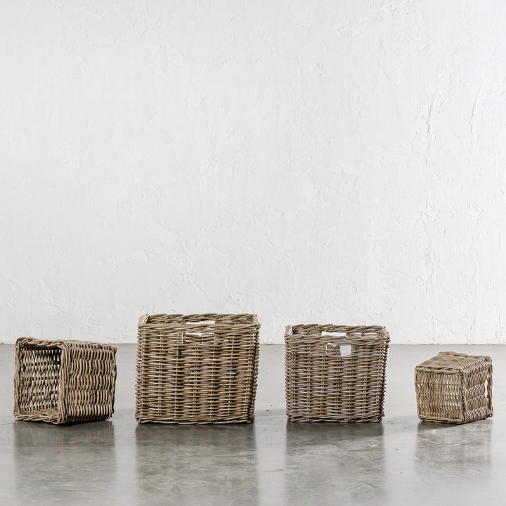 RATTAN SQUARE BASKET BUNDLE X4  |  SMALL + MEDIUM + LARGE + X-LARGE