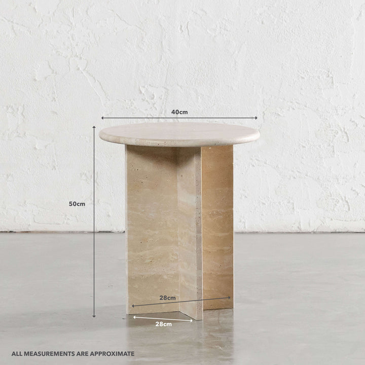 RAVENNA SIDE TABLE  |  NATURAL BEIGE TRAVERTINE  |  D40CM | MEASUREMENTS