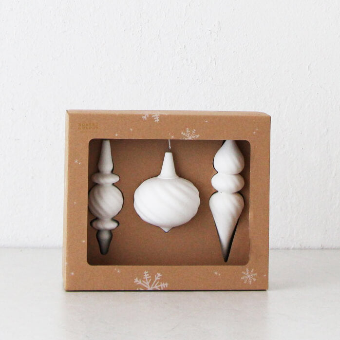 ROBERT GORDON  |  HANGING FLUTED BAUBLE  |  SET OF 3  |  WHITE CERAMIC