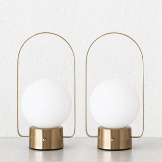 RIBEIRA BRAVA LED RECHARGEABLE LANTERN WITH HANDLE BUNDLE X2  |  26CM  |  ANTIQUE BRASS