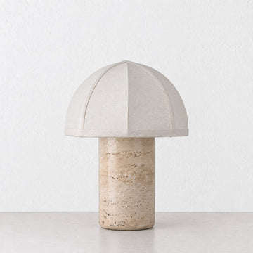 RISSOLI DOME TABLE LAMP  |  33CM  |  TRAVERTINE + LINEN SHADE