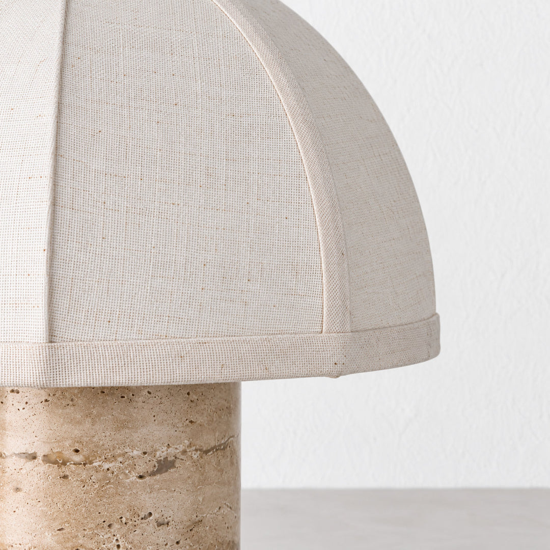 RISSOLI DOME TABLE LAMP  |  33CM  |  TRAVERTINE + LINEN SHADE