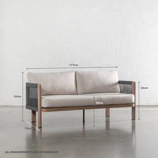 RIVA DI GARDO OUTDOOR 4 PIECE SETTING  |  BIRCH ASH ALUMINIUM FRAME | 3 SEATER MEASUREMENTS