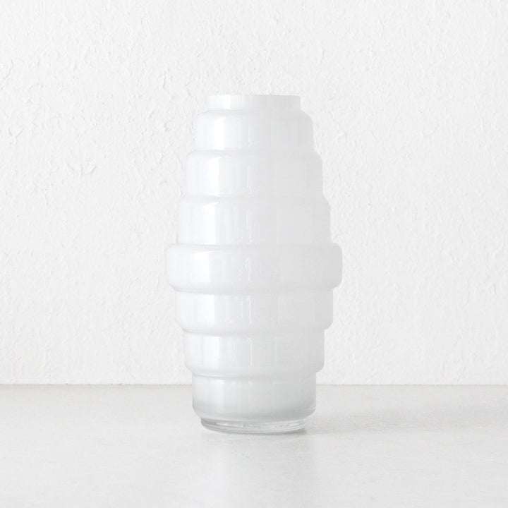 RIVA RIB HAND BLOWN VASE | WHITE OPAQUE GLASS | LARGE